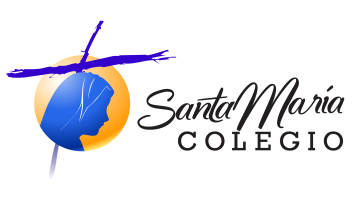 Logo Colegio Santa María, tiene la silueta de la virgen dentro de un círculo con la cruz representativa de la fundación, además del texto: Santa María colegio